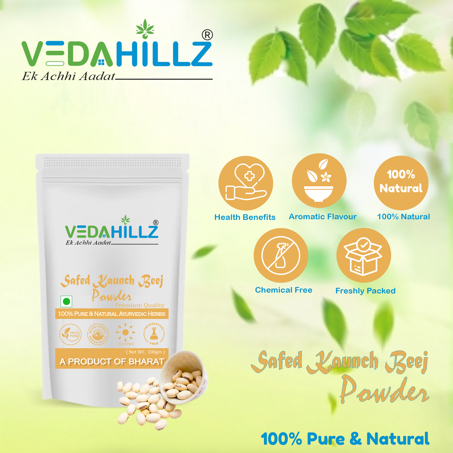 Vedahillz Kauch Beej Powder Made from High-Quality Handpicked Kauch Seeds